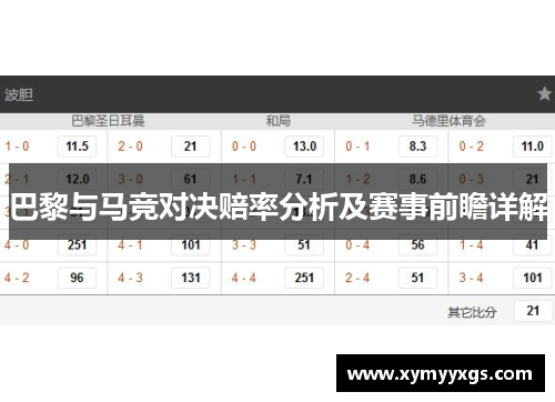 巴黎与马竞对决赔率分析及赛事前瞻详解